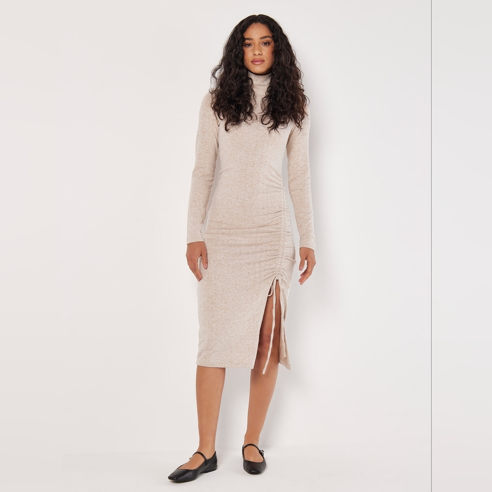 Mock Neck Gathered Dress